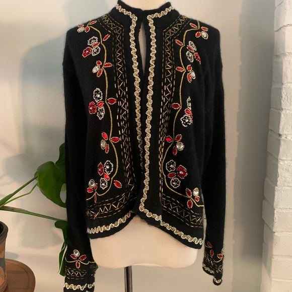 Pierre Cardin Sweaters - 1980's Pierre Cardin, designer Womens Totally 80s Beaded Cocktail Sweater